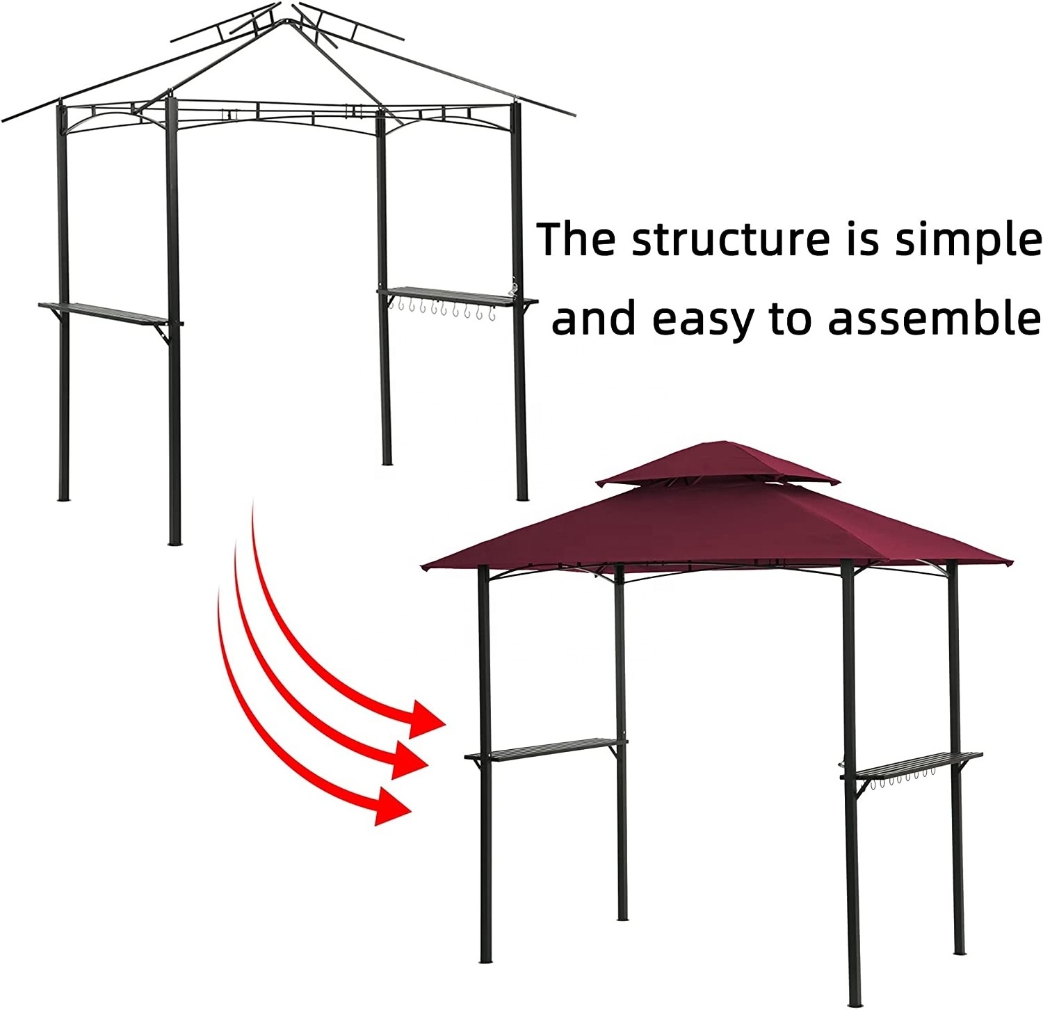 8 x 5 Ft  Double Tier Gentle Top Canopy and Steel Frame Outdoor Grill Gazebo with Hook and Bar Rejoinder