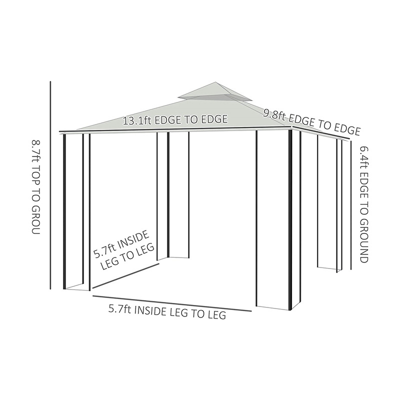 Outside sunny 10' x 13' Outdoor Soft Top Gazebo Pergola with Curtains 2-Tier Steel Frame Gazebo for Patio