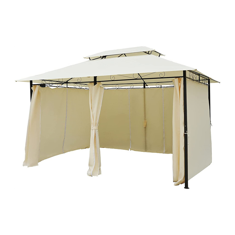 Outside sunny 10' x 13' Outdoor Soft Top Gazebo Pergola with Curtains 2-Tier Steel Frame Gazebo for Patio