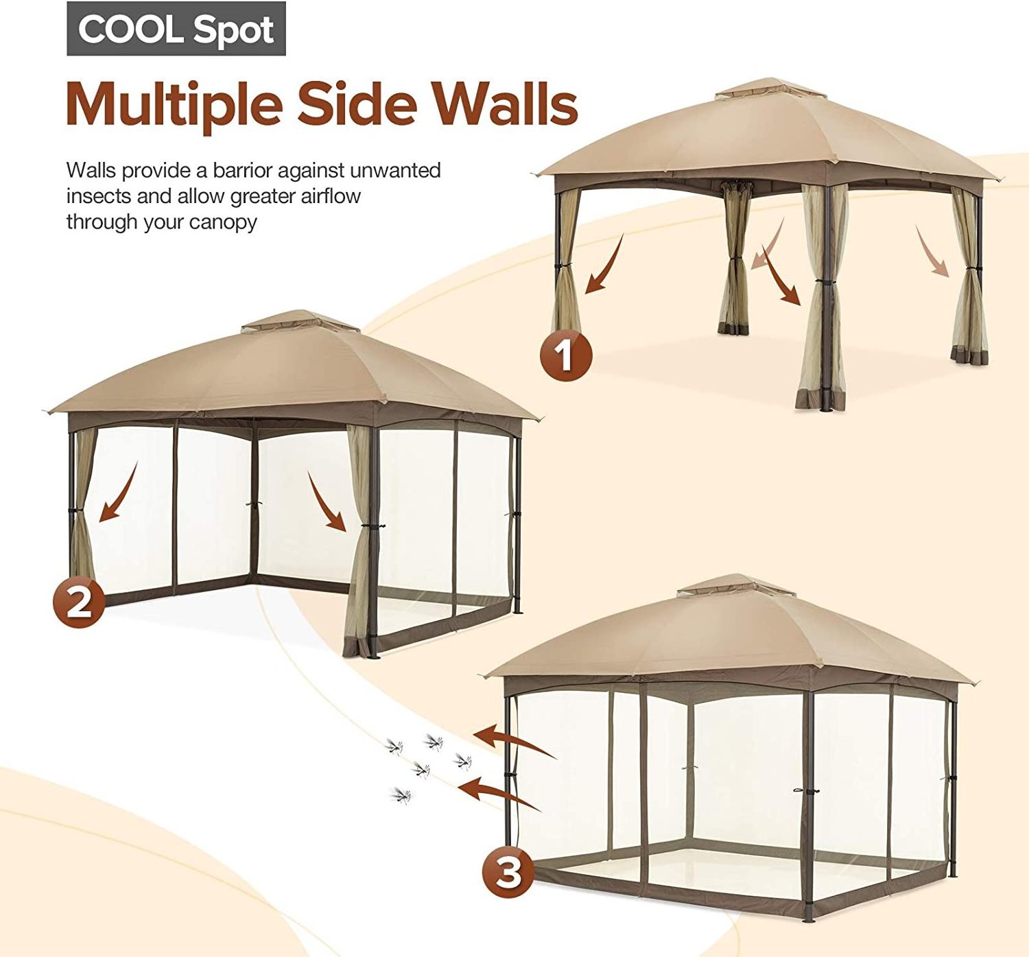 10x12 Two-Tier Vented Top for Backyard Garden Lawn Patio Dome Gazebo with Mosquito Netting