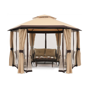 10x10ft Gazebos for Patios Outdoor Hexagonal Gazebo with Netting and Privacy Curtains