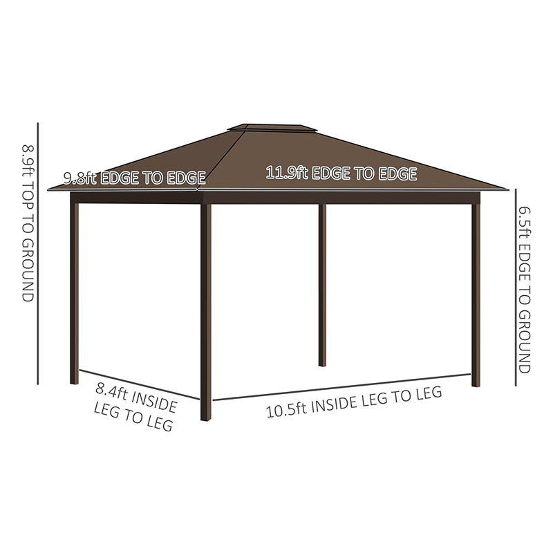 10' x 12' Galvanized Steel Roof Hardtop Cover Gazebo with Netting and Curtains