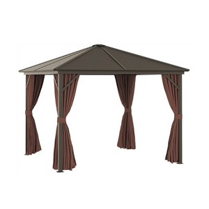 10'x10' Patio  Aluminum Frame Metal Roof Outdoor Hardtop Gazebo Canopy with Curtains and Netting