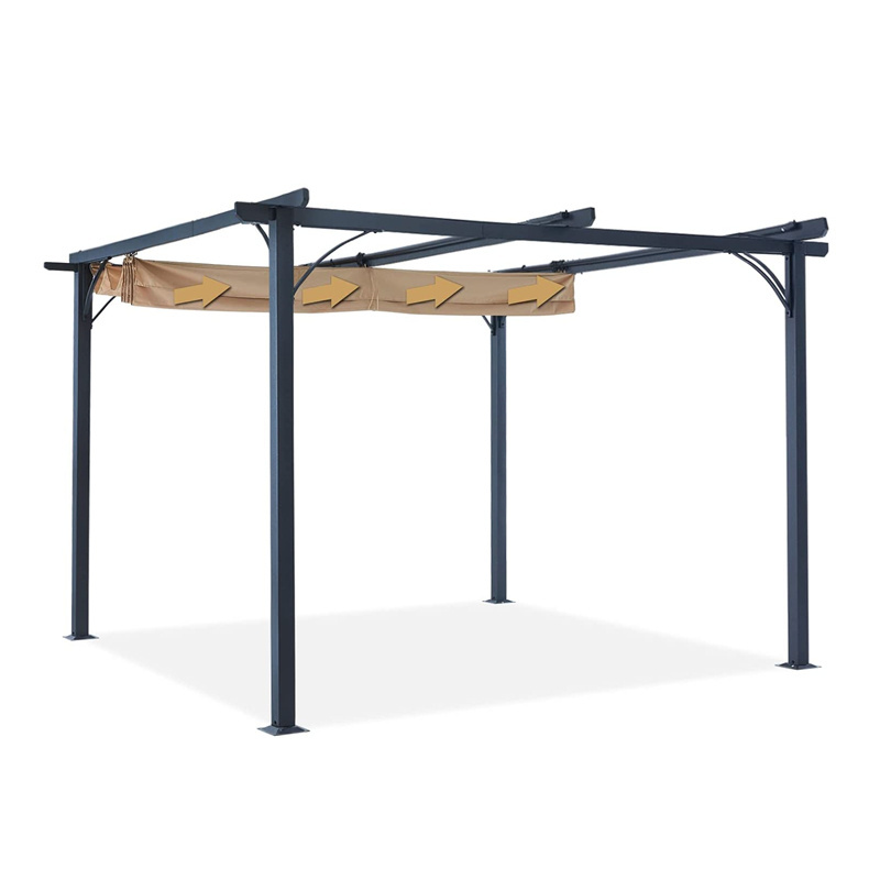 Patio Pergola 10x10 Outdoor Sun Shade Canopy with Retractable Shade for Garden Porch Backyard