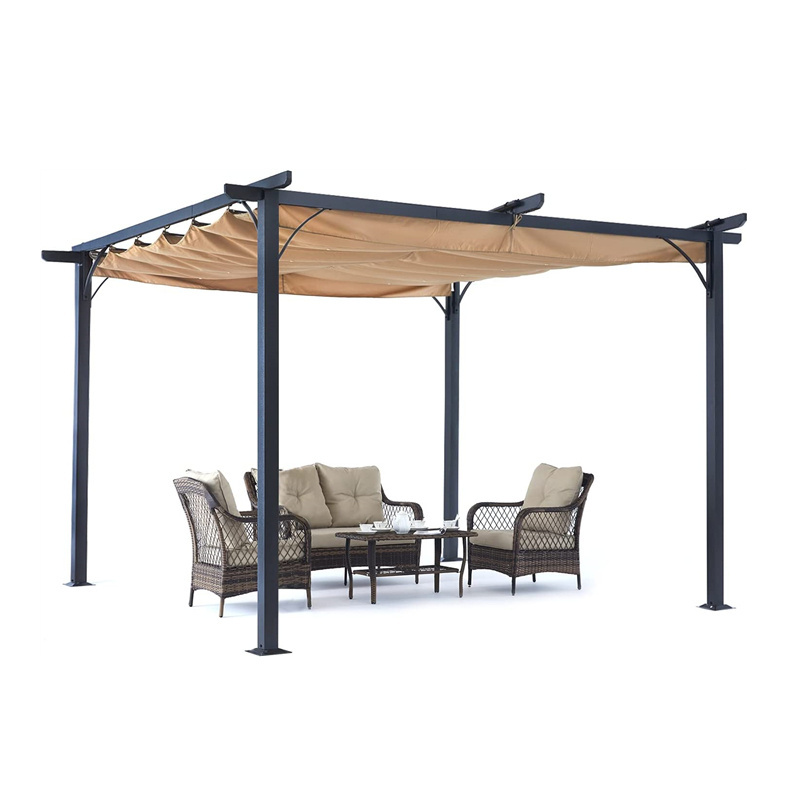 Patio Pergola 10x10 Outdoor Sun Shade Canopy with Retractable Shade for Garden Porch Backyard