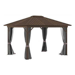 10' X 12' Outdoor Hardtop Gazebo with Aluminum Frame Metal Roof Gazebo Canopy with Curtains and Netting