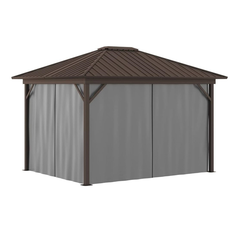 10' X 12' Outdoor Hardtop Gazebo with Aluminum Frame Metal Roof Gazebo Canopy with Curtains and Netting