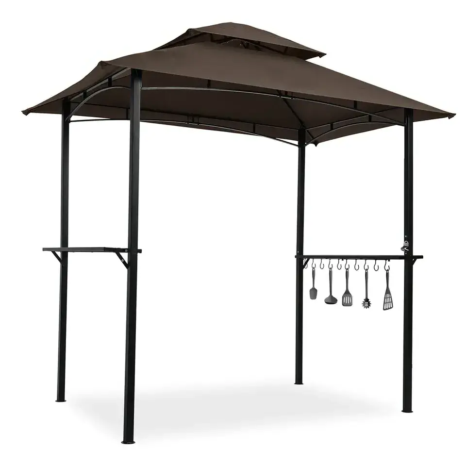 Barbecue Grill Gazebo 8 x 5 ft Double Flat Roof Gazebo Outdoor BBQ Metal grill Gazebo Tent For Garden