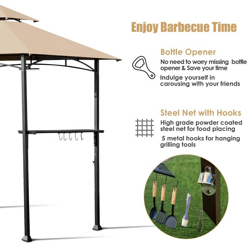 8' x 5' 2-Tier Canopy Top Grill Gazebo Outdoor Patio Barbecue Gazebo Shelter with Sturdy Steel Frame