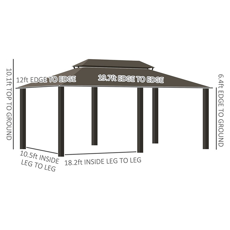 20' x 12' Aluminum Frame Hardtop Gazebo Canopy with Galvanized Steel Double Roof