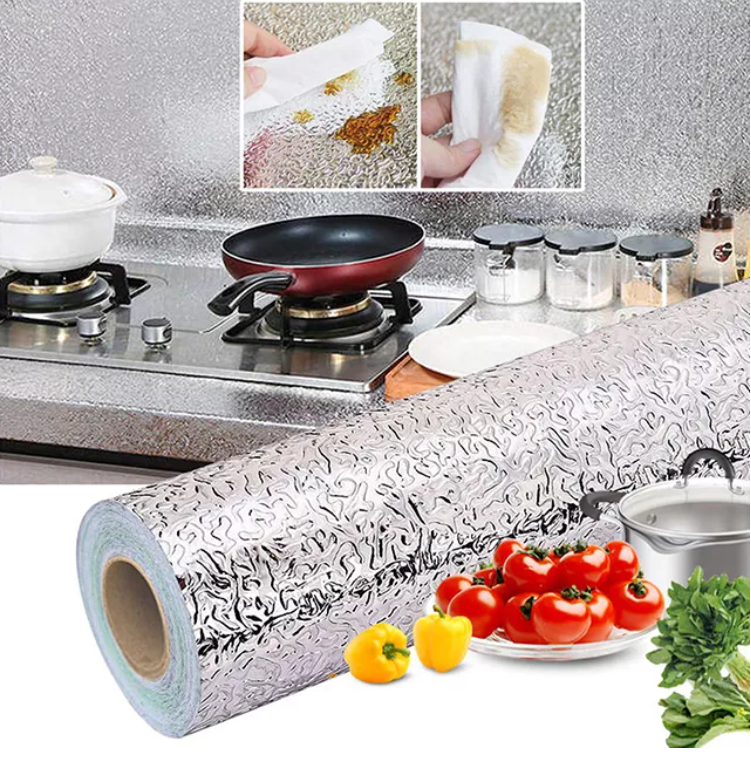 PVC Self adhesive Wallpaper Aluminum Foil Sticker for Kitchen Bathroom Wall Decoration Oil Proof  Contact Paper