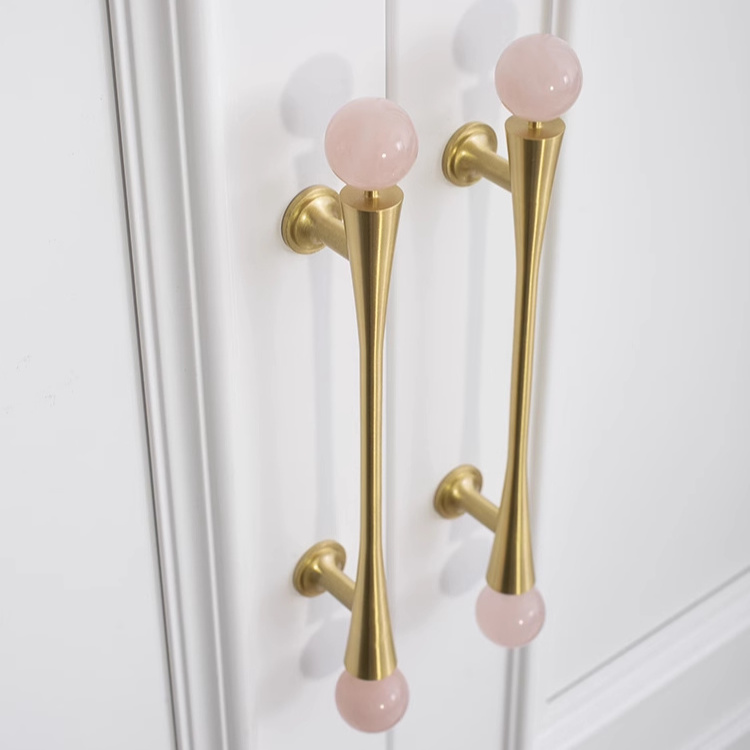 Furniture handle&knob Crystal brass long handle wardrobe hardware