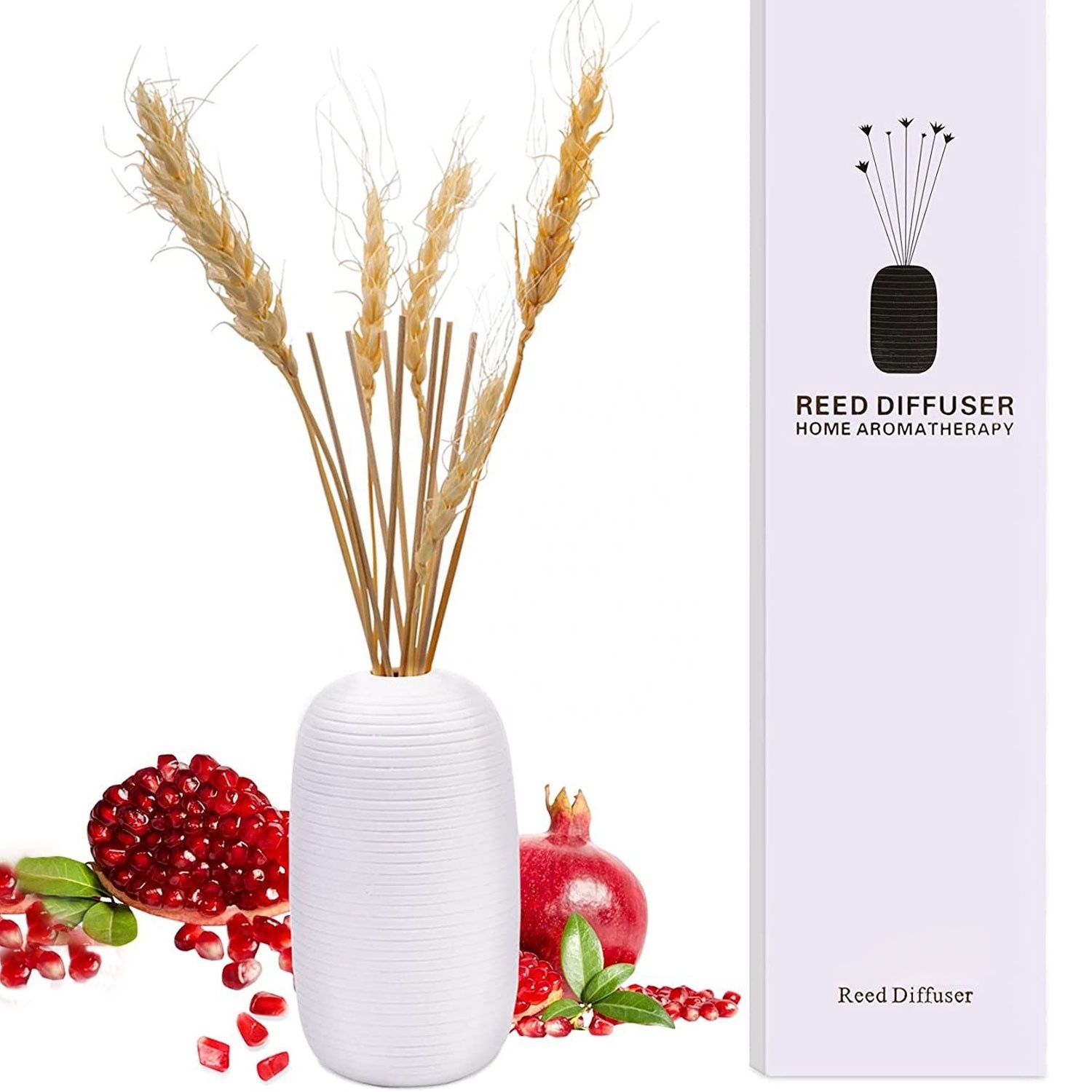 Living Room Kitchen Decoration Red Pomegranate Scented Home Fragrance Rattan Flower White Ceramic Vase Reed Diffuser Oil Refil