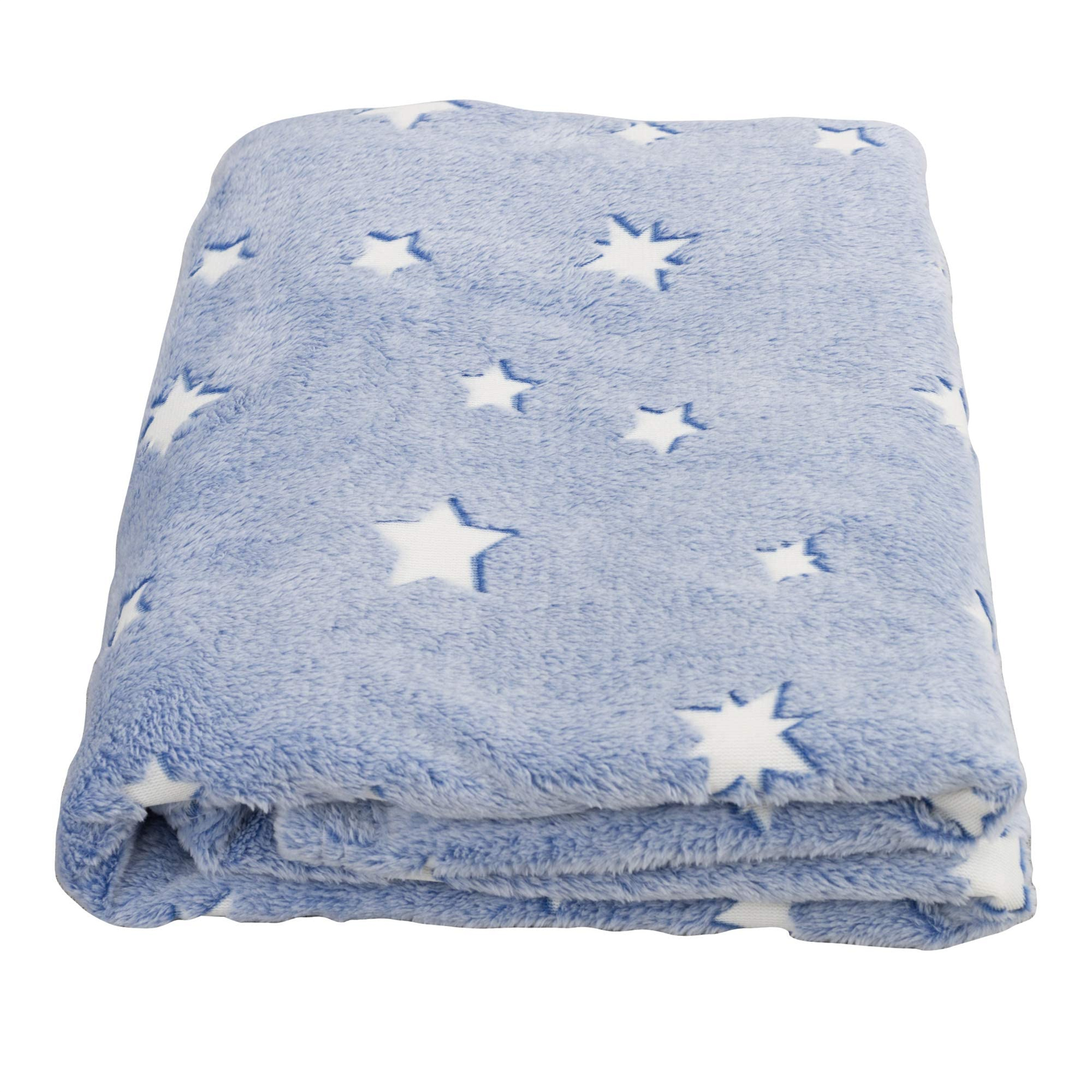 Glow In The Dark Flannel Kids Throw  Grey Stars Moon New Plush Furry Luminous Baby Blanket