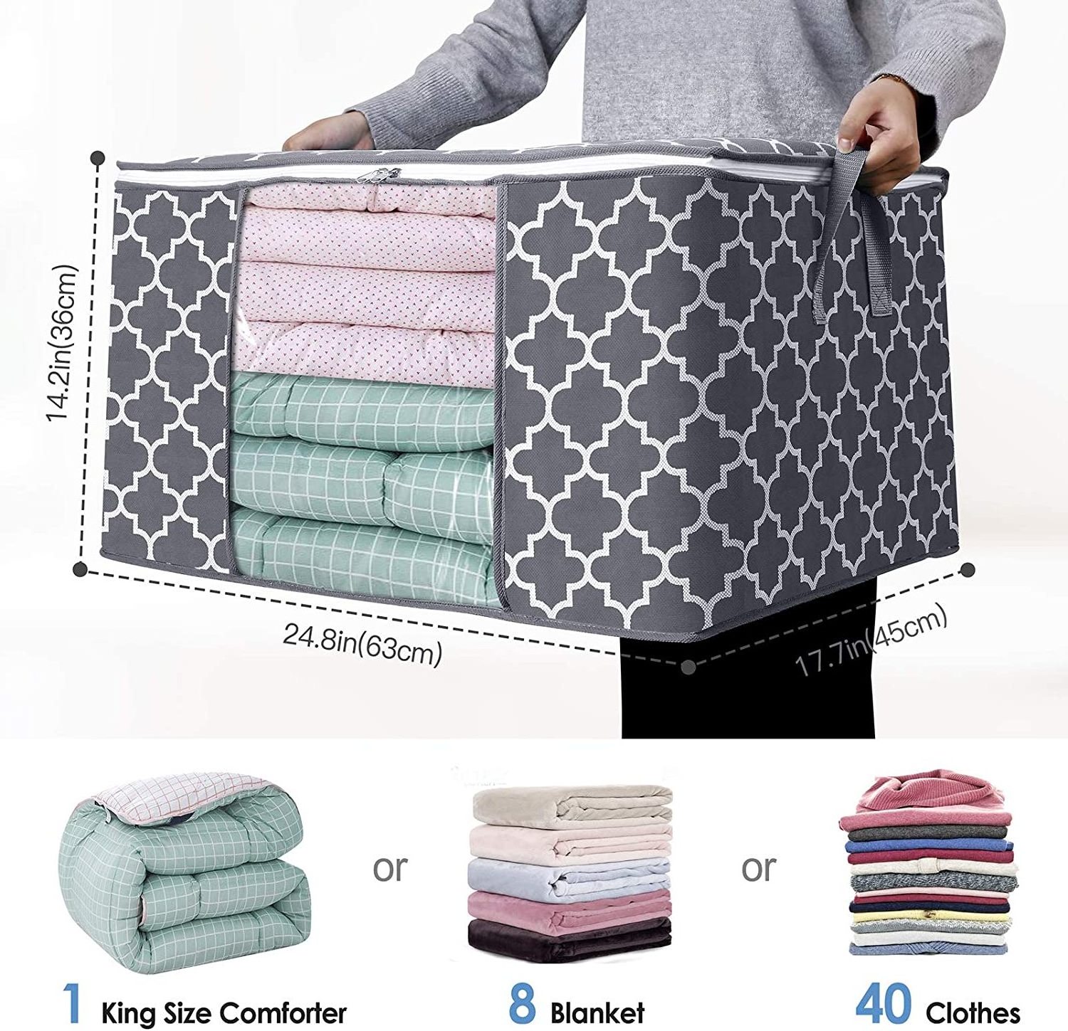 Cloth Blanket Toys Storage Bag Closet Organizer Underbed  Foldable Extra Large Heavy Duty With Zippers Buggy Bag