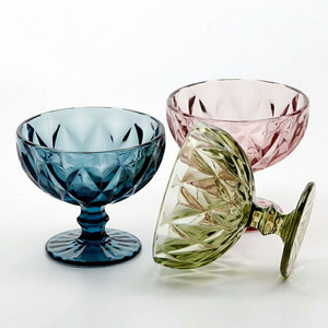 Color Wine Glasses Vintage wine goblet glass Embossed Design Glassware Pressed Machine Pressed Glass Carved Water Goblet