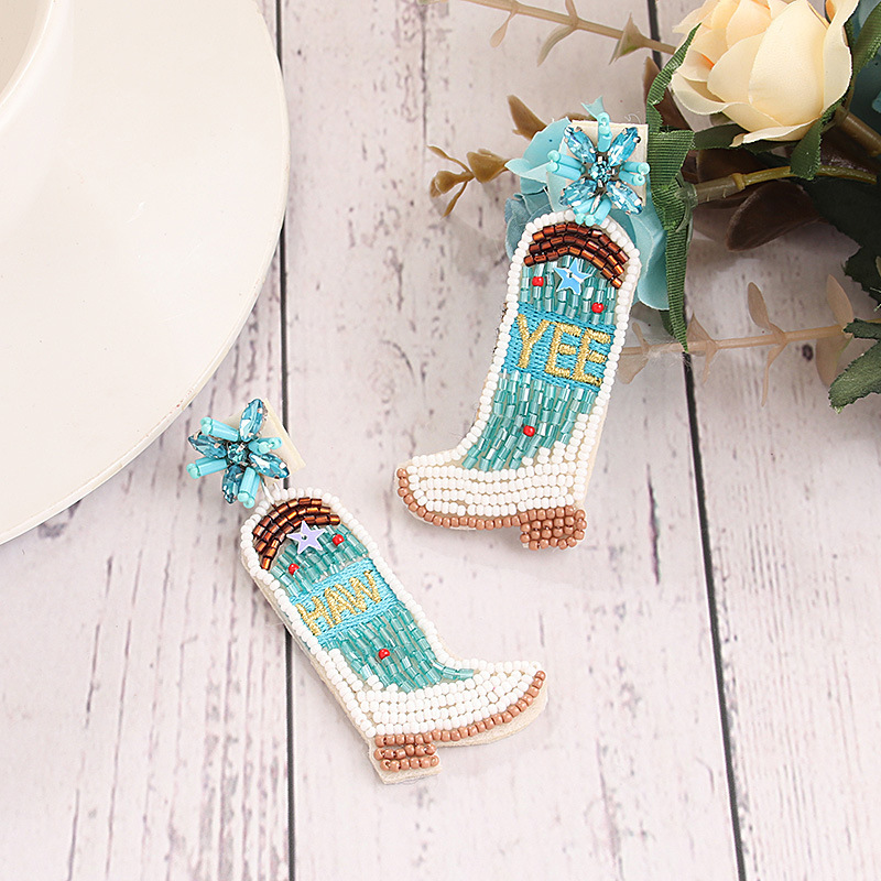 Hot Sale Exaggerated Western Cowboy Glass Seed Bead Boots Earrings Handmade Beaded Ear Studs