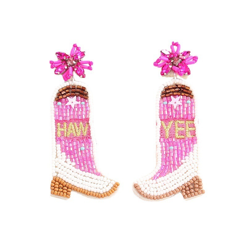 Hot Sale Exaggerated Western Cowboy Glass Seed Bead Boots Earrings Handmade Beaded Ear Studs