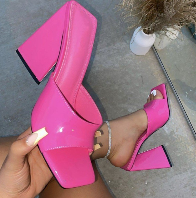 2022 new summer large high-heeled sandals fashion square head fish mouth open toe women's shoes