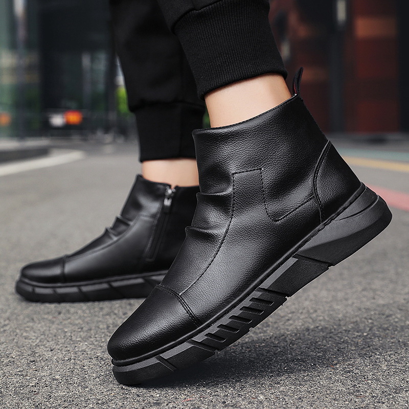 Autumn Winter warm fashion ankle slip on youth black ankle men's boots 1012