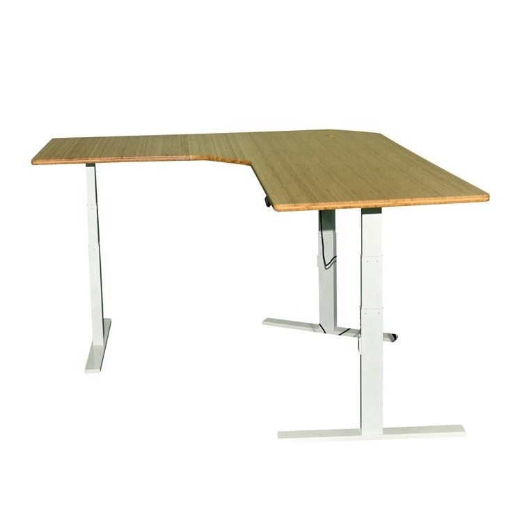 Good Quality And Price Of 3 legs L shape office sit to stand corner height adjustable desk