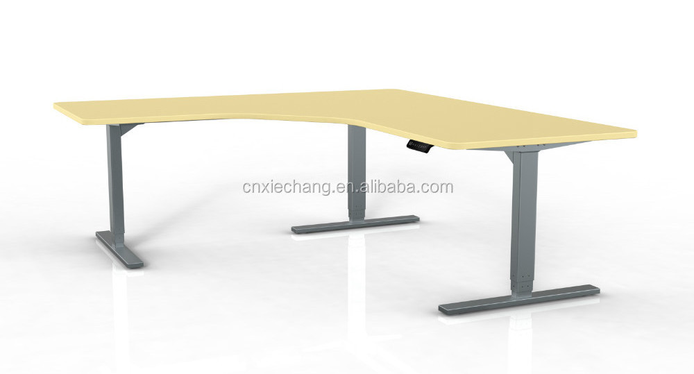 Good Quality And Price Of 3 legs L shape office sit to stand corner height adjustable desk