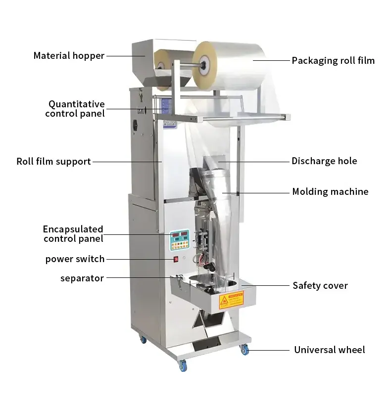 Filling and sealing machine for food packaging All kinds of snacks and drinks packaging machine