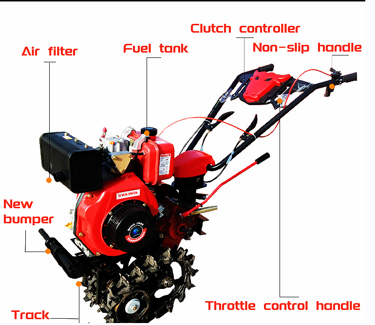 Mini Power Tiller Two Wheel Hand Tractor Ratavator Rotary Multi Function Crawler Cultivator Motocultor Power Mini Tiller Weeder