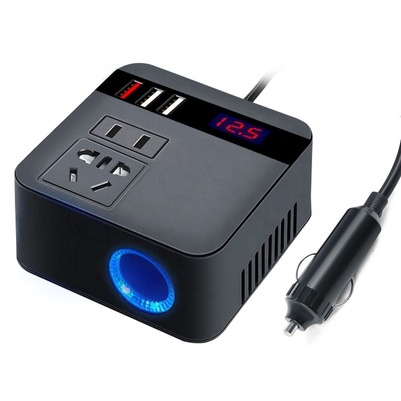 Car mounted multifunctional inverter 150W12V/24VDC to 220VAC cigarette lighter power converter QC3.0USB mobile phone charger fas