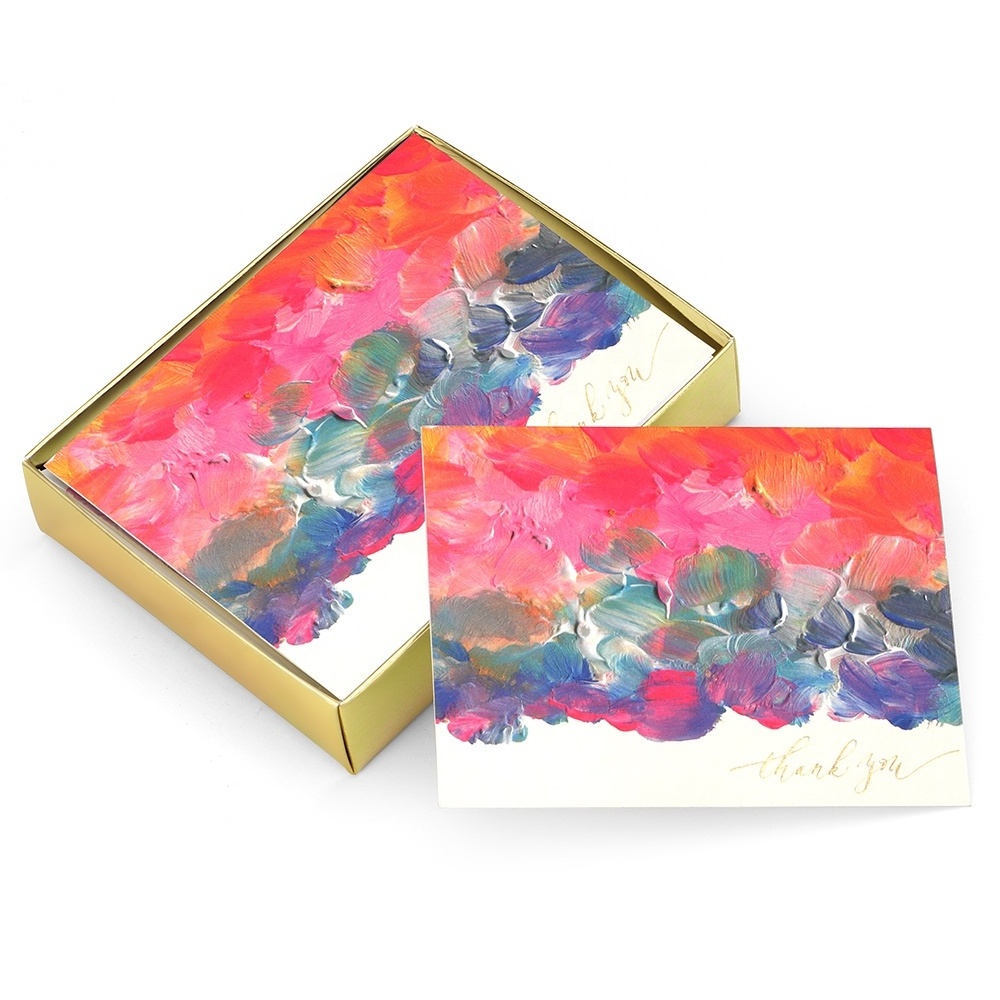 New Product Luxury Custom Printing Flower Gold Foil Blank Thank You Note Cards with Envelopes