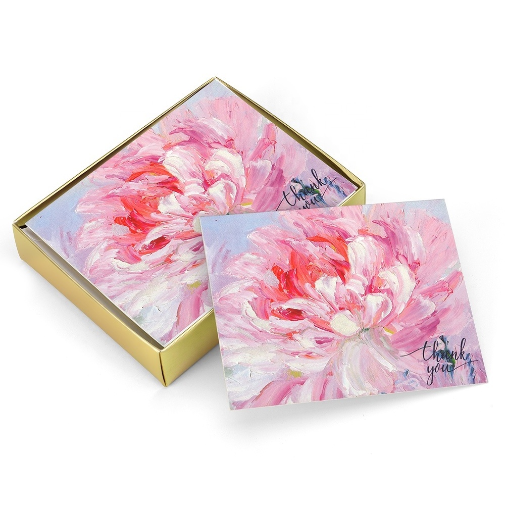 New Product Luxury Custom Printing Flower Gold Foil Blank Thank You Note Cards with Envelopes