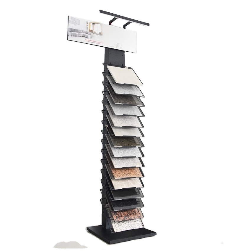 Supplier Floor Standing Ceramic Quartz Stand Multi-Layer Sample Tower Marble Stone Granite Tile Display Rack For Showroom