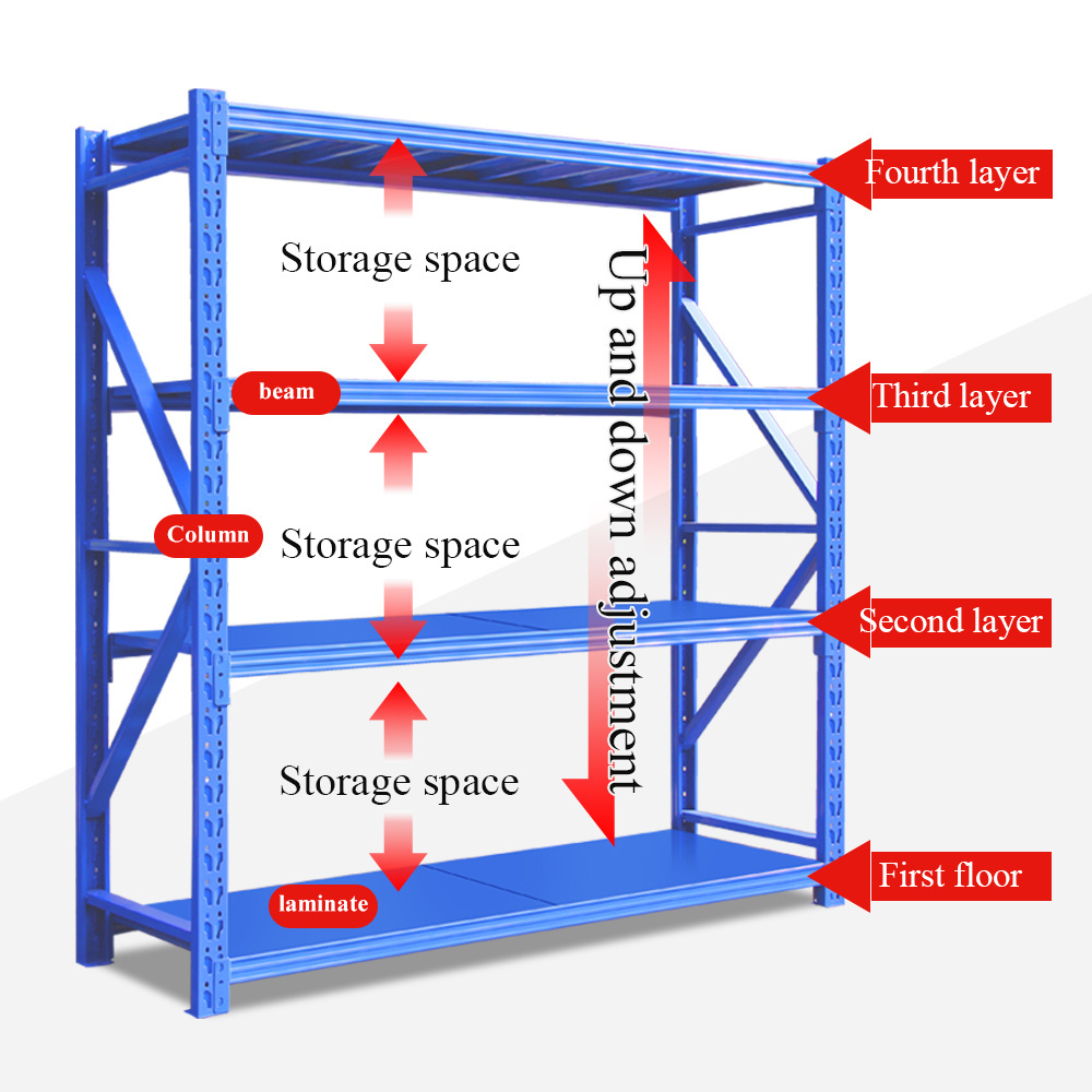 Custom Heavy Duty Shelving 1000-5000kg Layer Garage Black 4 Tier Warehouse Storage Metal Stacking Shelf