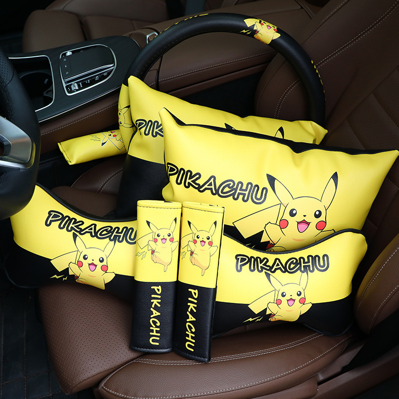 Picachu steering wheel headrest, seat headrest, four-piece set of four seasons interior products