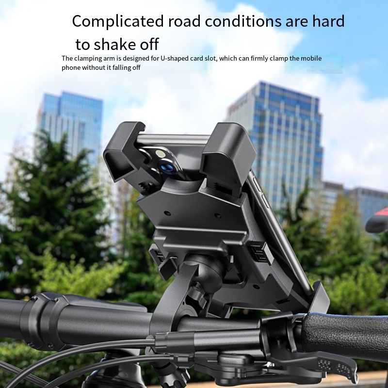 Hot selling shockproof electric bicycle car navigation bracket with 360 degree rotation dual locking phone holder