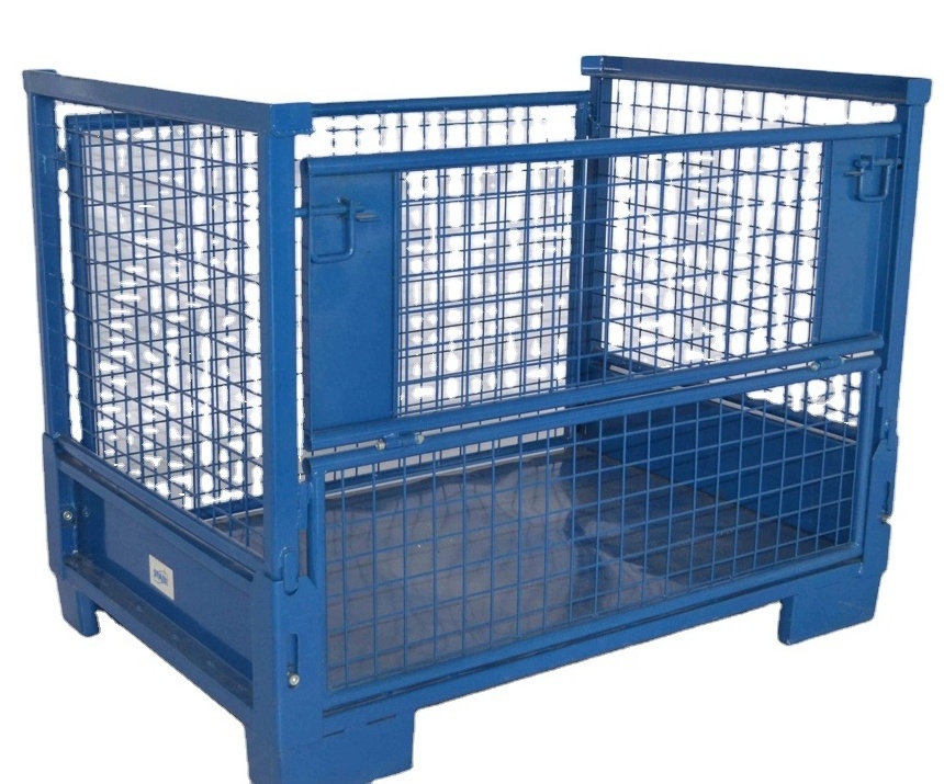 Collapsible powder coating storage steel wire mesh container stackable stillage cage