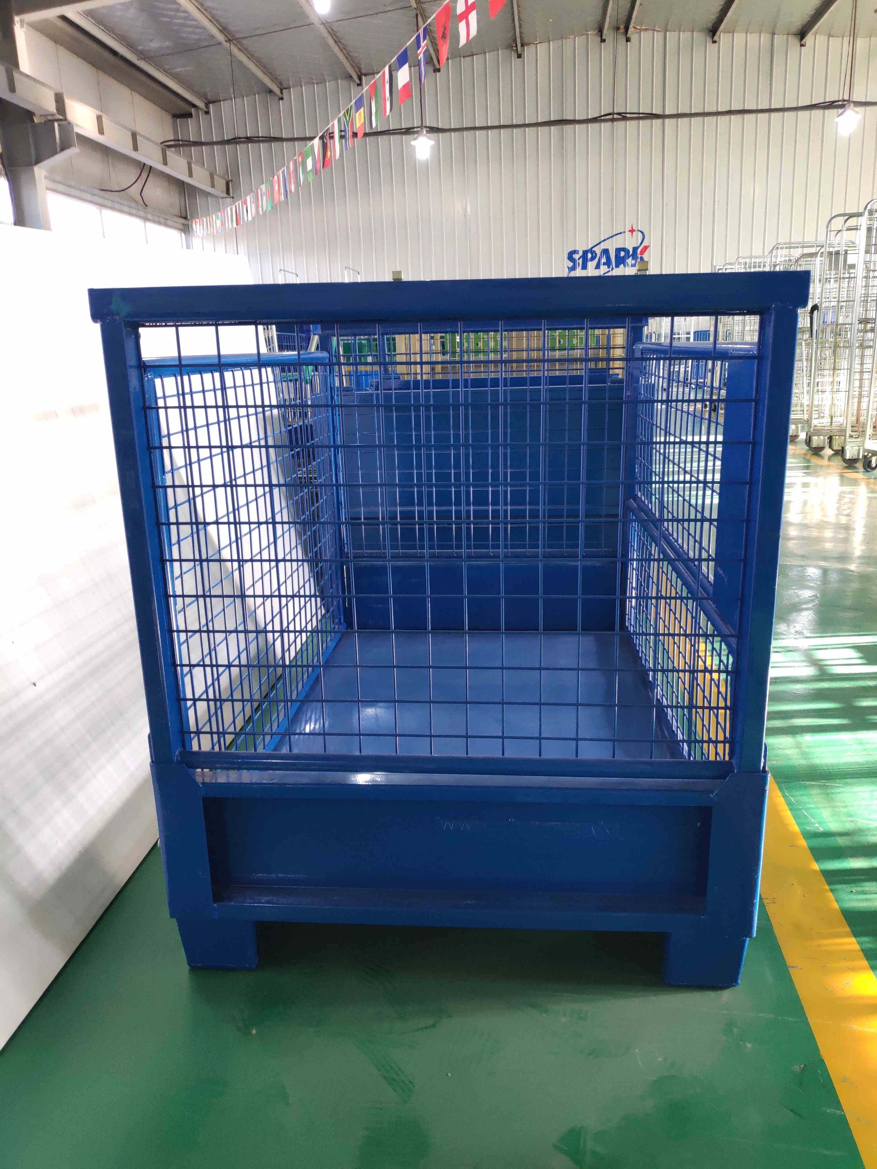 Collapsible powder coating storage steel wire mesh container stackable stillage cage