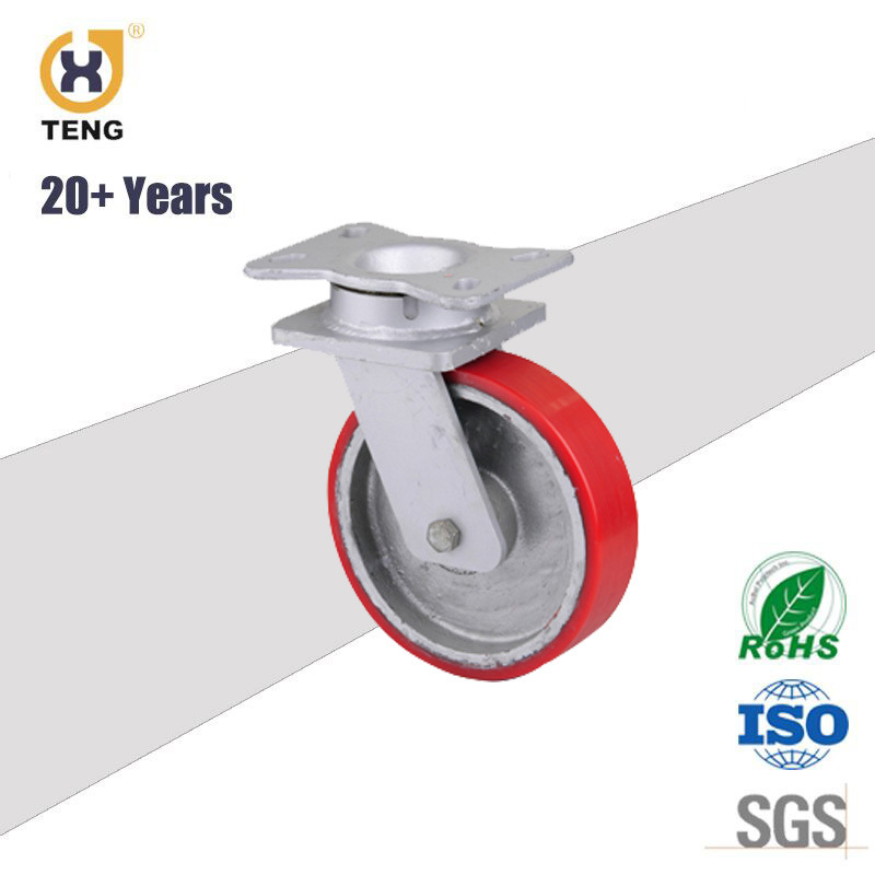 Factory heavy duty industry castor fixed cast iron trolley roller PU caster wheel