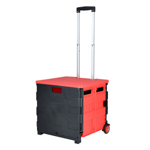 Portable 55L Volume Factory Folding Hand Push Grocery Plastic Rolling Foldable Shopping Trolley Cart