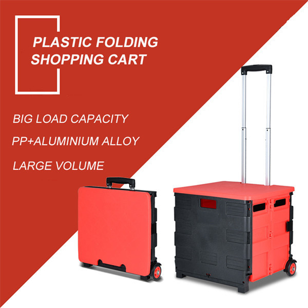 Portable 55L Volume Factory Folding Hand Push Grocery Plastic Rolling Foldable Shopping Trolley Cart