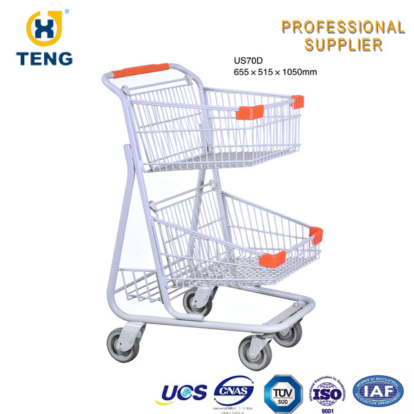 US70D American Style Two-tier Supermarket Shopping Cart Grocery Shopping Trolley with children seat