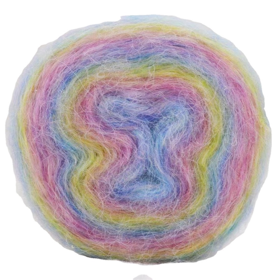 Multi Color Crochet yarn 3.5NM 46%Acrylic 37%Polyester Rainbow mohair yarn cake Fancy Yarn for Knitting