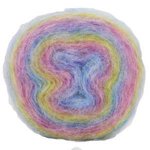 Multi Color Crochet yarn 3.5NM 46%Acrylic 37%Polyester Rainbow mohair yarn cake Fancy Yarn for Knitting