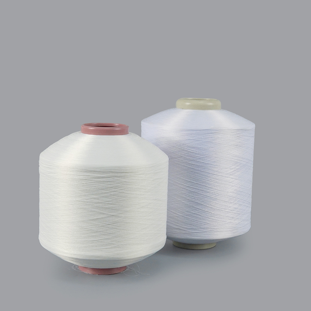 Wholesale raw white plain grid lattice thick dty Hot Melt yarn 150d polyester 150/48 price for overlok