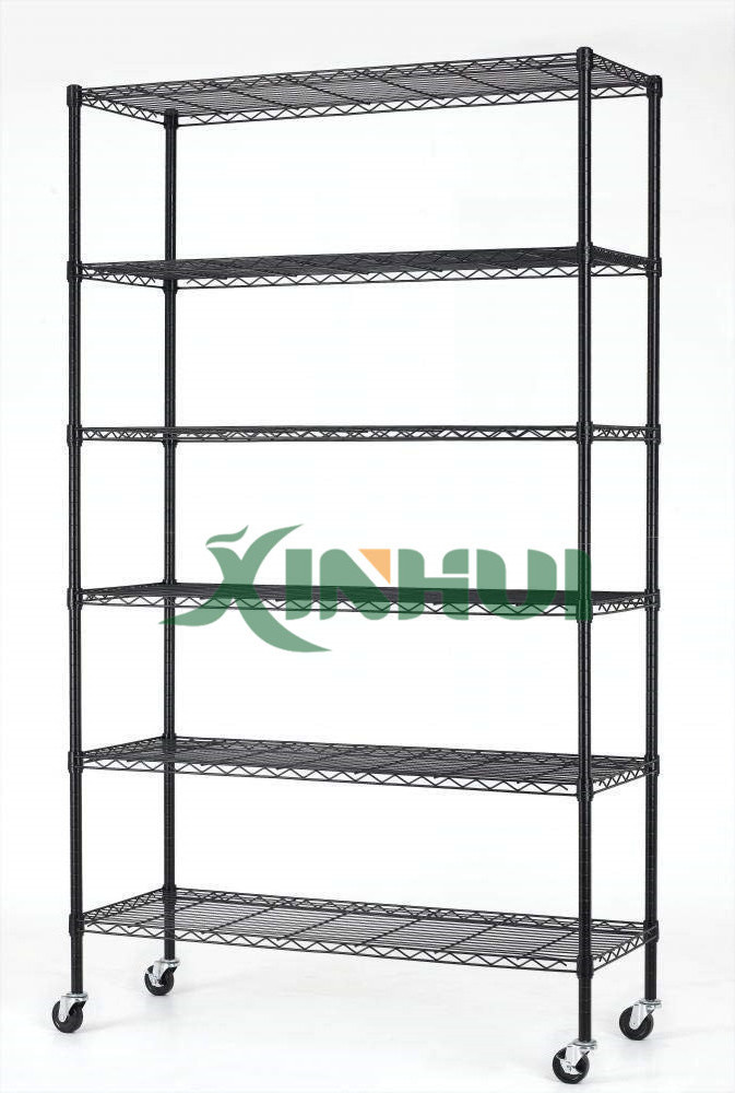 NSF China Wholesale 6-Shelf Shelving Storage Unit, Chrome Silver Metal Organizer Wire Rack  With Wheels