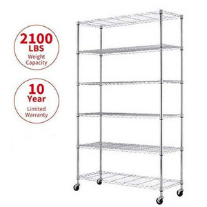 NSF China Wholesale 6-Shelf Shelving Storage Unit, Chrome Silver Metal Organizer Wire Rack  With Wheels