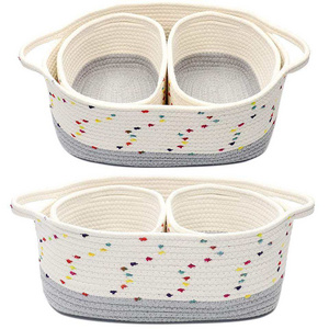 Small Round Cotton Rope  Basket for Organizing Storage Basket 3-Piece Set Cotton Rope Storage Basket