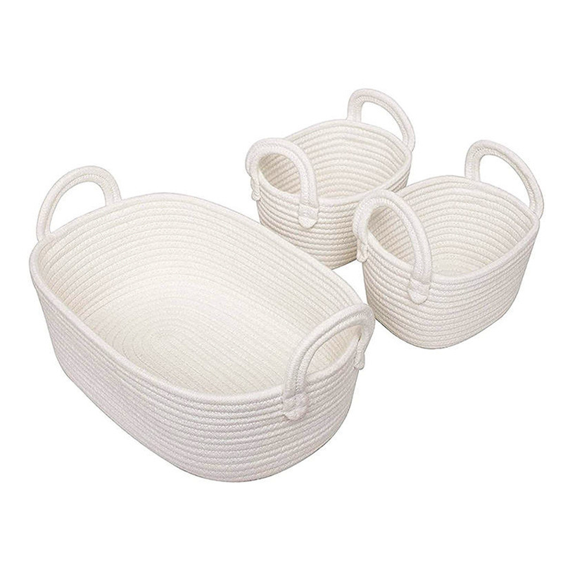 Small Round Cotton Rope  Basket for Organizing Storage Basket 3-Piece Set Cotton Rope Storage Basket