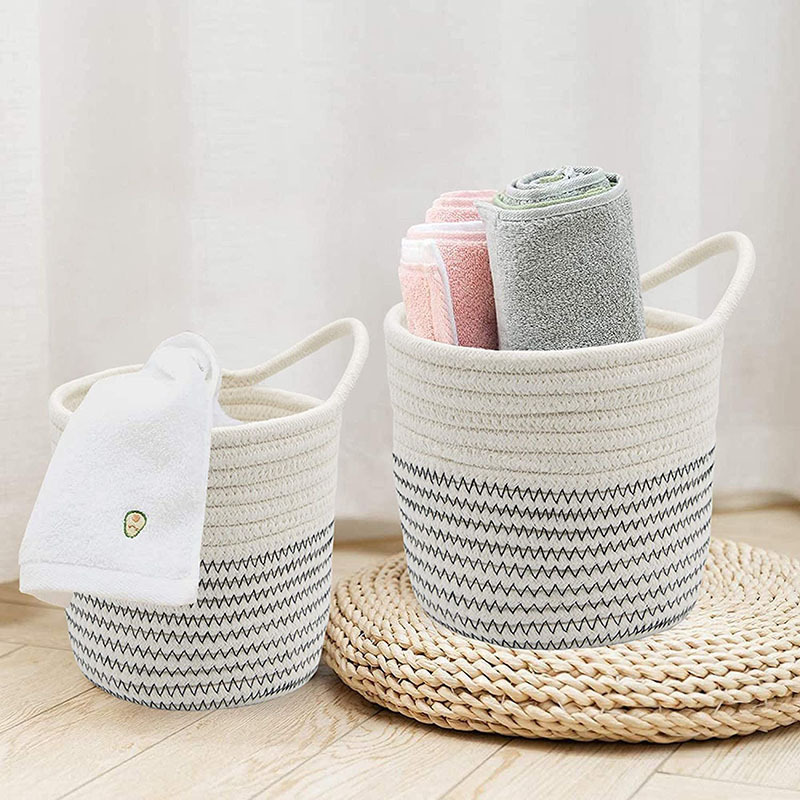 Flower Pot Floor Indoor Planters Woven Cotton Rope Handles Home Decor Toy Storage Plant Basket