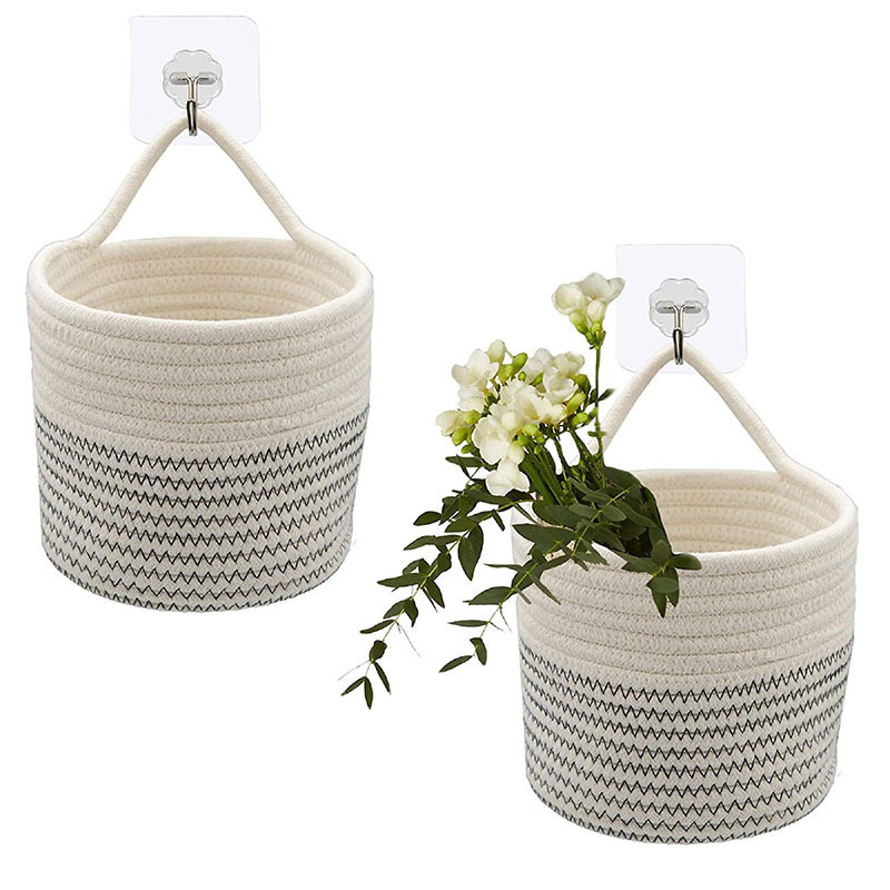 Flower Pot Floor Indoor Planters Woven Cotton Rope Handles Home Decor Toy Storage Plant Basket